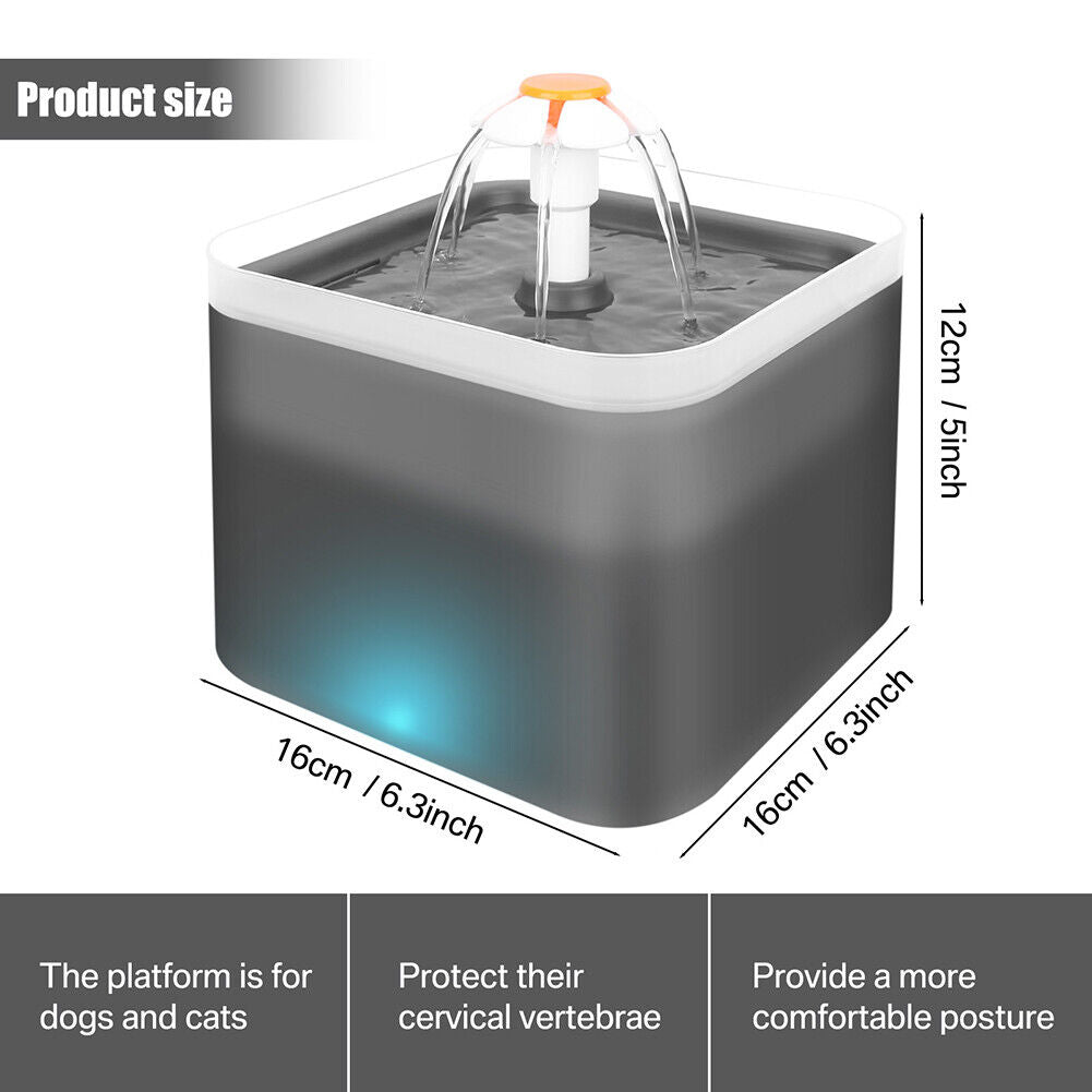 2L Pet Water Fountain Automatic LED Auto Dish Drinking Dispenser Bowl