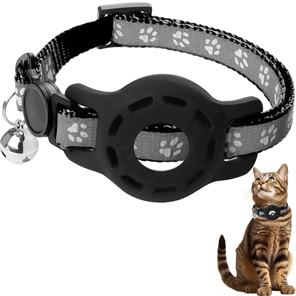 Airtag Cat Collar with Bells, Safety Buckle Cats Collar with Airtag Holder, Anti-Lost Cat Collars for Girl Boy Cats Kitty Puppy