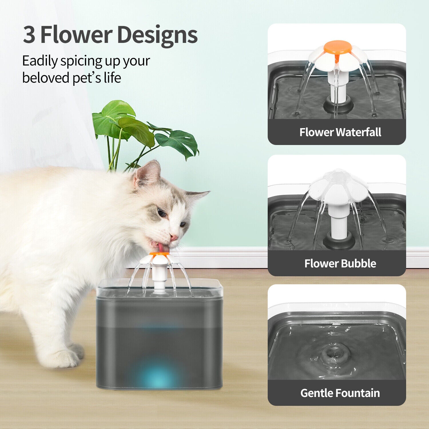 2L Pet Water Fountain Automatic LED Auto Dish Drinking Dispenser Bowl