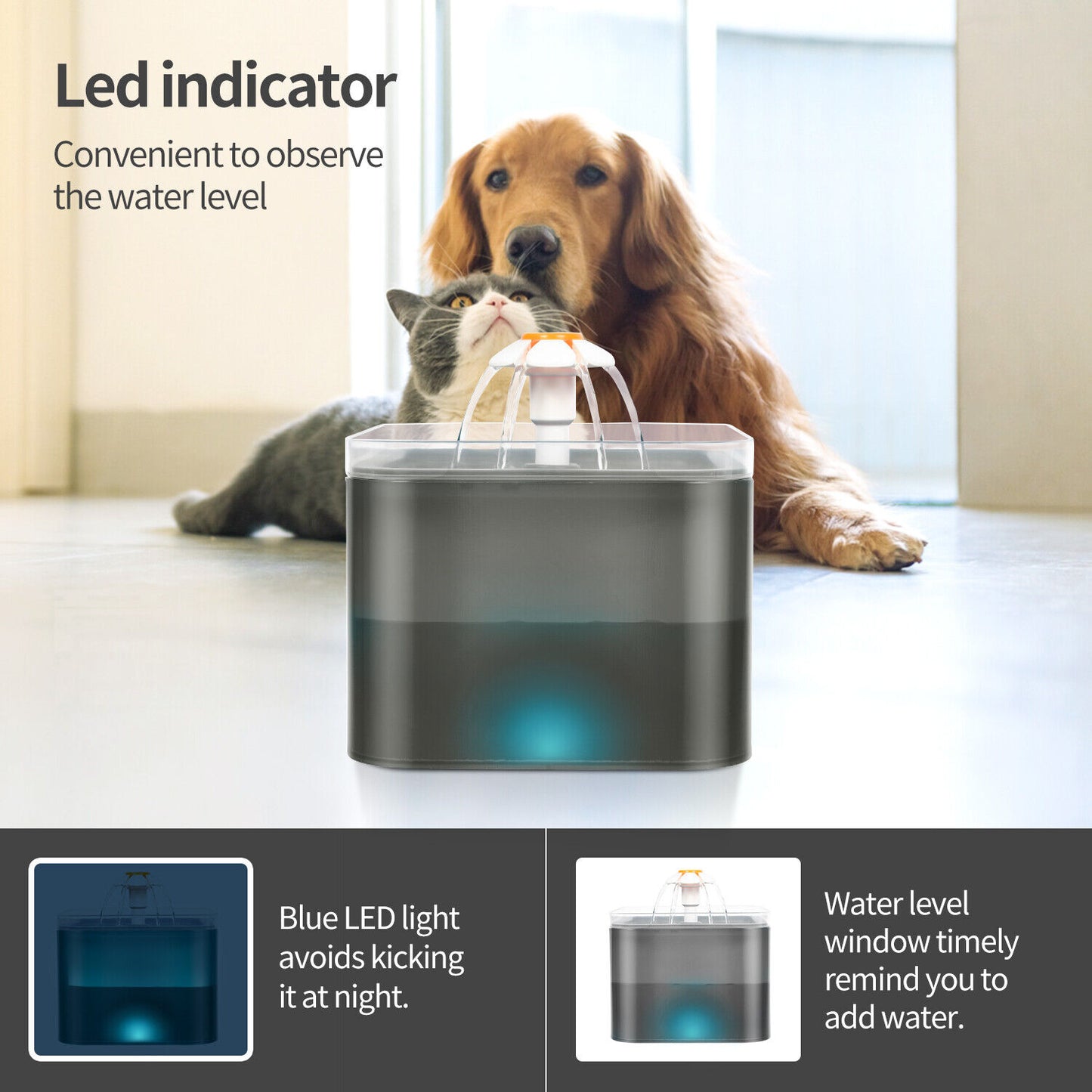 2L Pet Water Fountain Automatic LED Auto Dish Drinking Dispenser Bowl