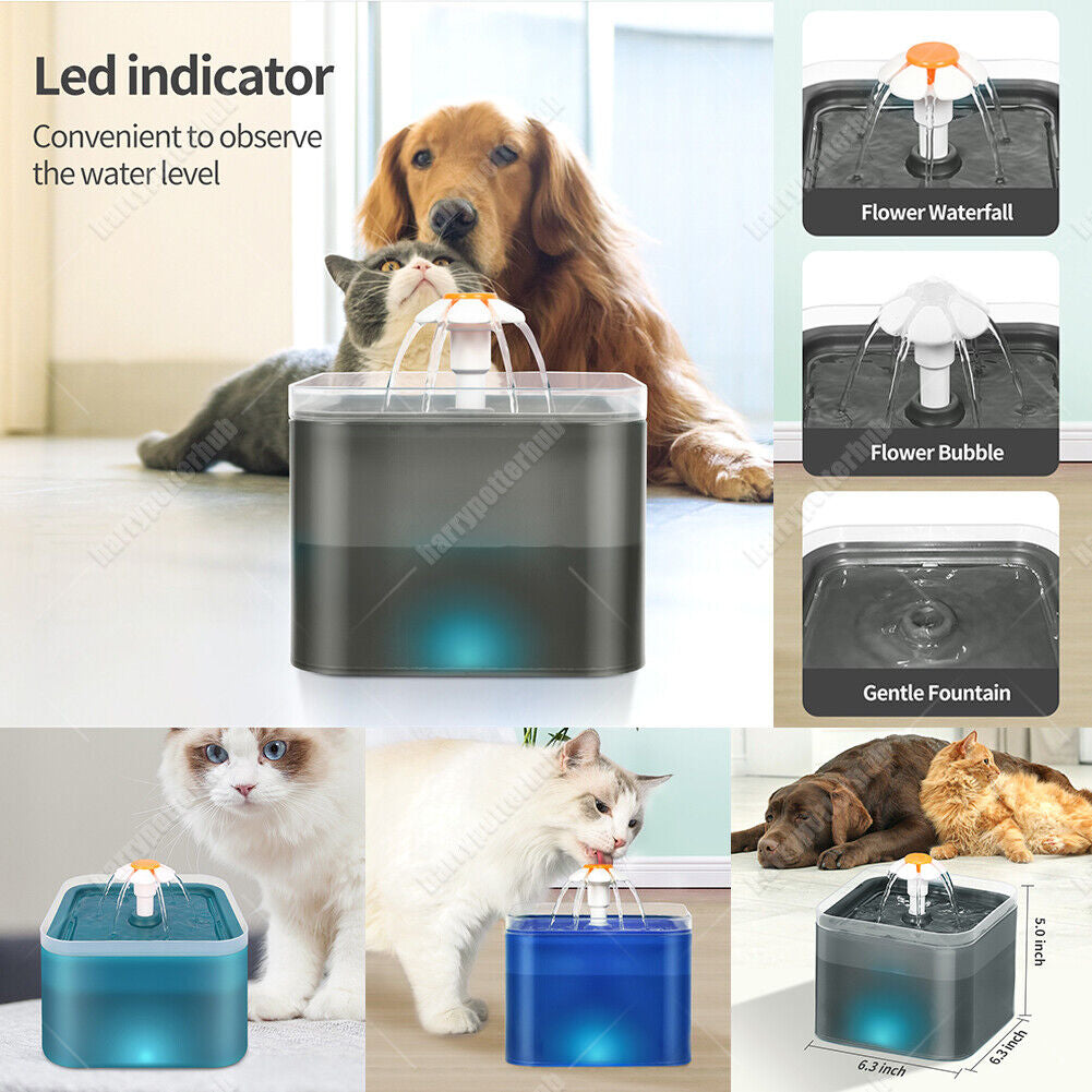2L Pet Water Fountain Automatic LED Auto Dish Drinking Dispenser Bowl