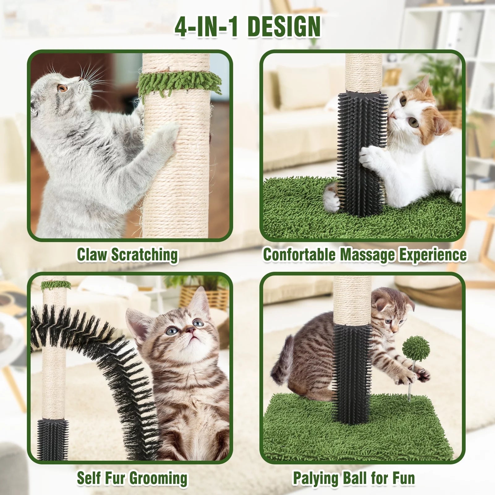 Cat Post 38" Cat Scratching Post, Scratch Posts for Indoor Cats with Dangling Ball, Spring Ball (Green)