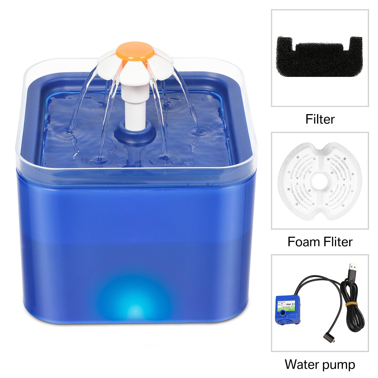 2L Pet Water Fountain Automatic LED Auto Dish Drinking Dispenser Bowl