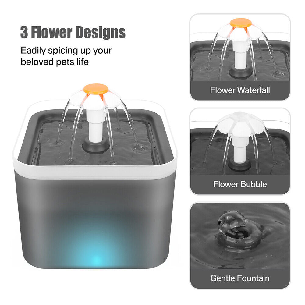 2L Pet Water Fountain Automatic LED Auto Dish Drinking Dispenser Bowl