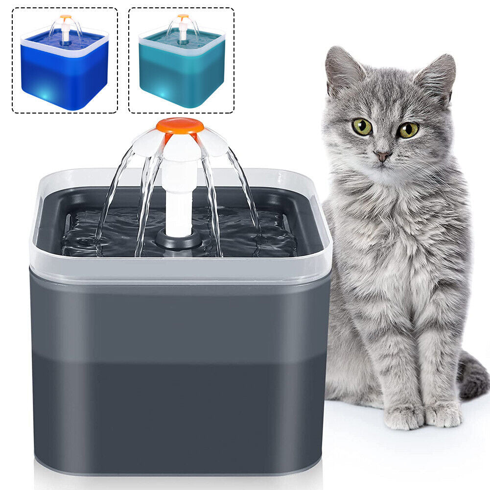2L Pet Water Fountain Automatic LED Auto Dish Drinking Dispenser Bowl