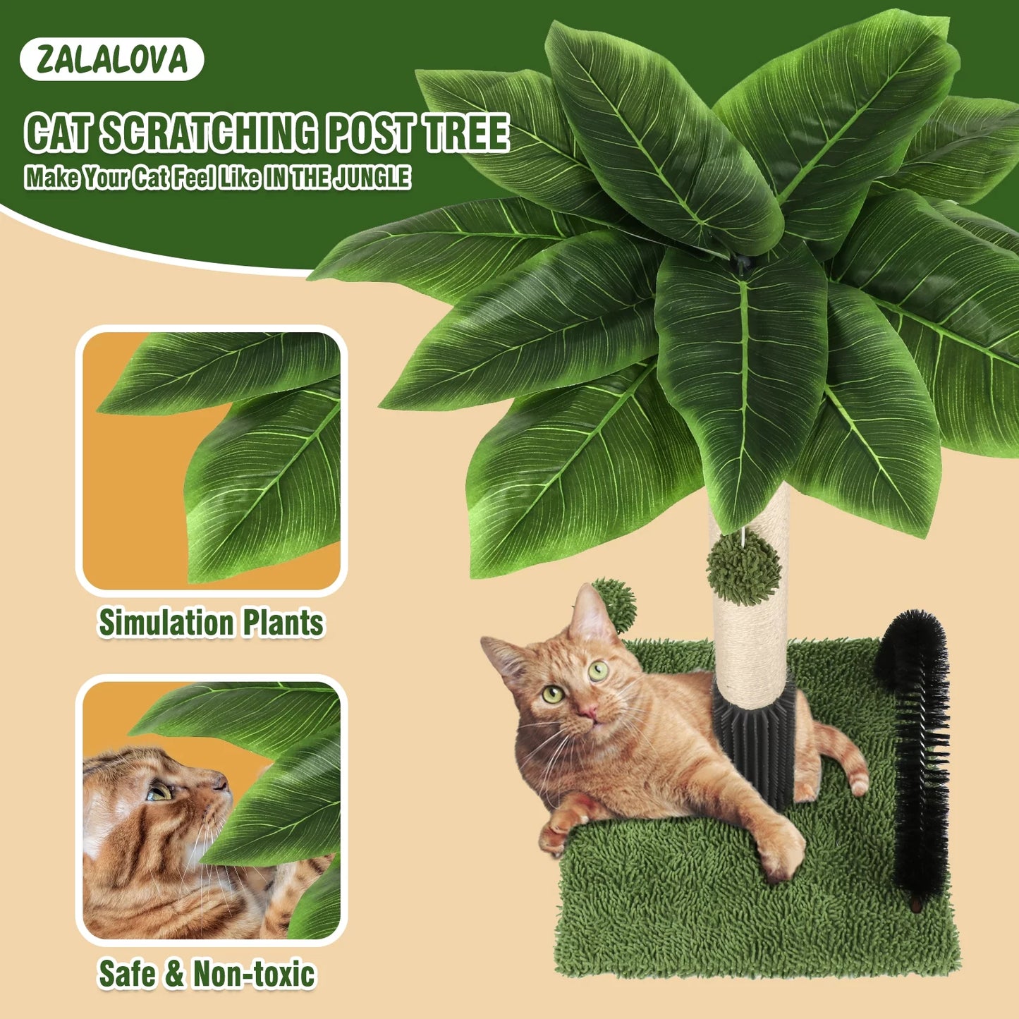 Cat Post 38" Cat Scratching Post, Scratch Posts for Indoor Cats with Dangling Ball, Spring Ball (Green)