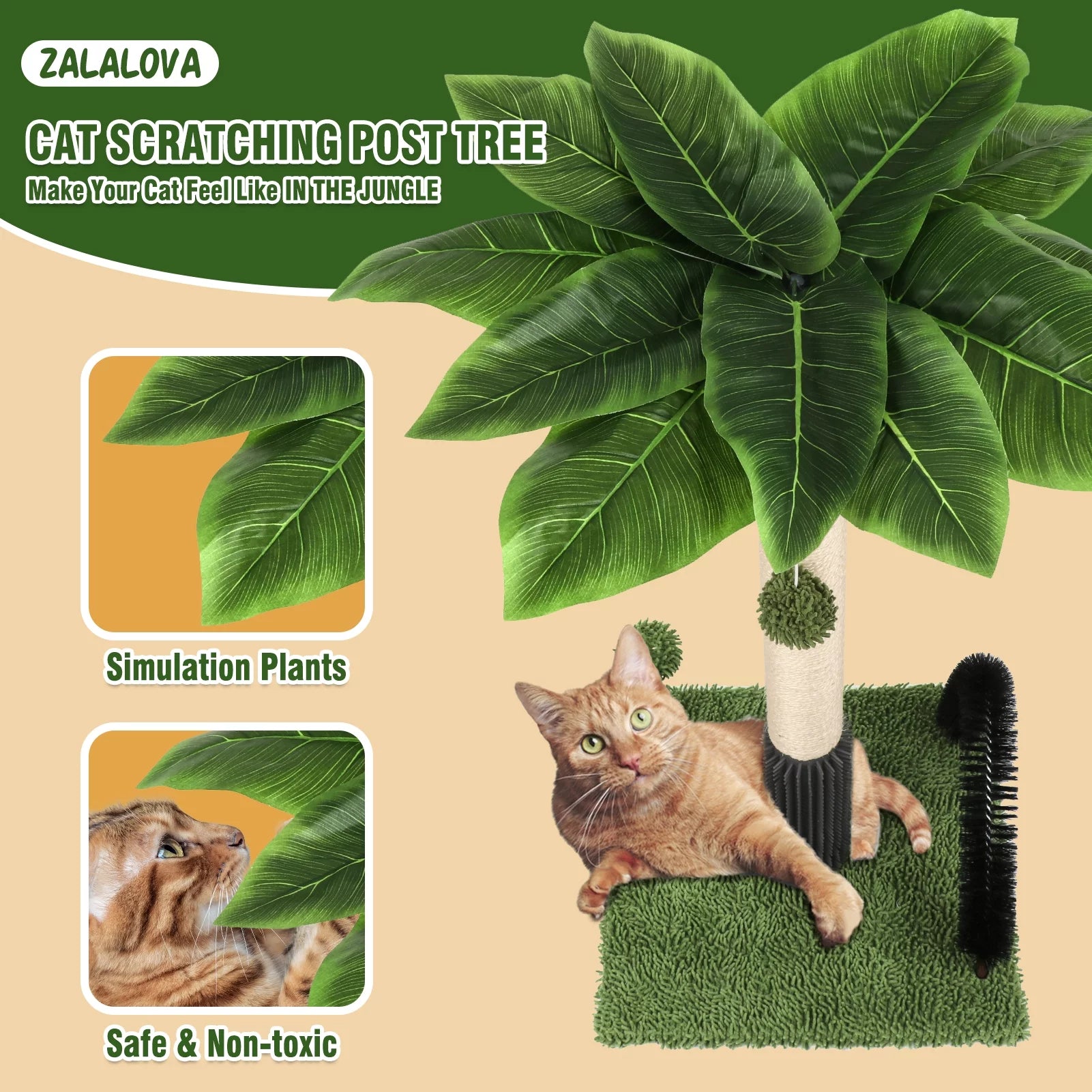 Cat Post 38" Cat Scratching Post, Scratch Posts for Indoor Cats with Dangling Ball, Spring Ball (Green)