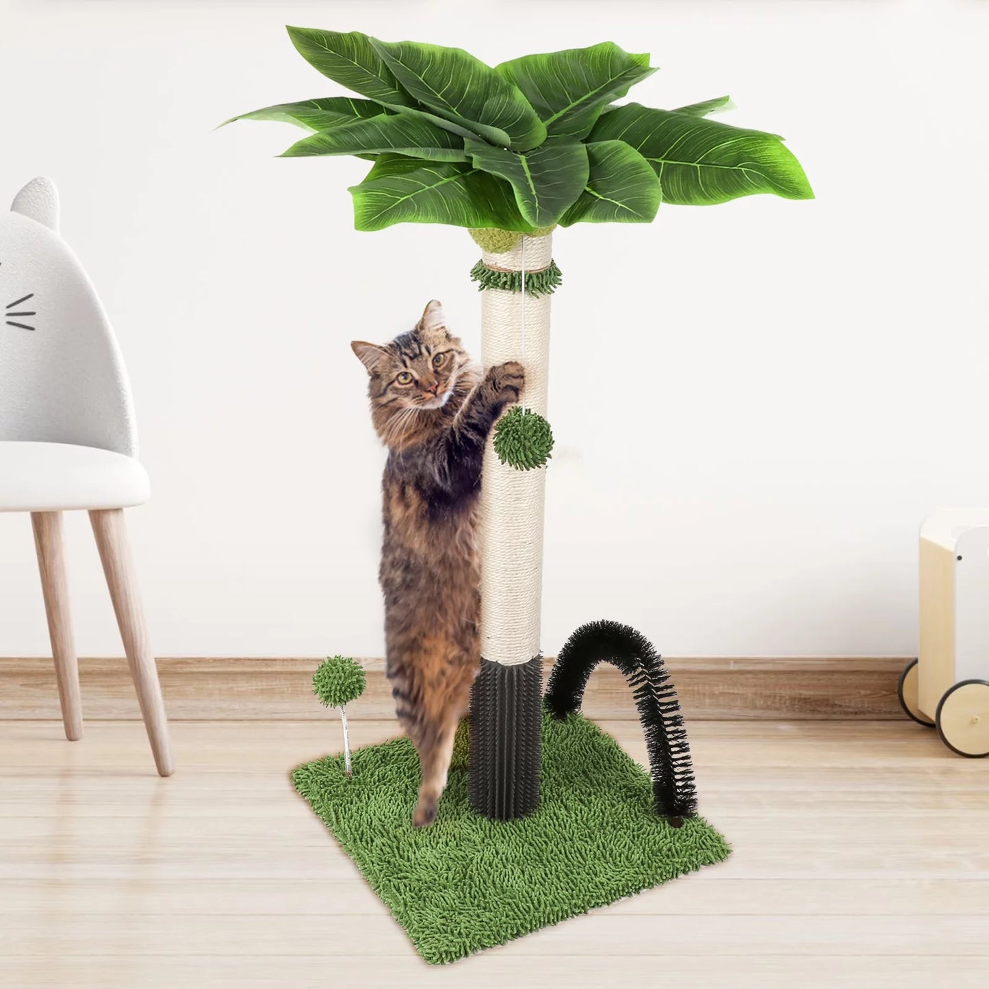 Cat Post 38" Cat Scratching Post, Scratch Posts for Indoor Cats with Dangling Ball, Spring Ball (Green)