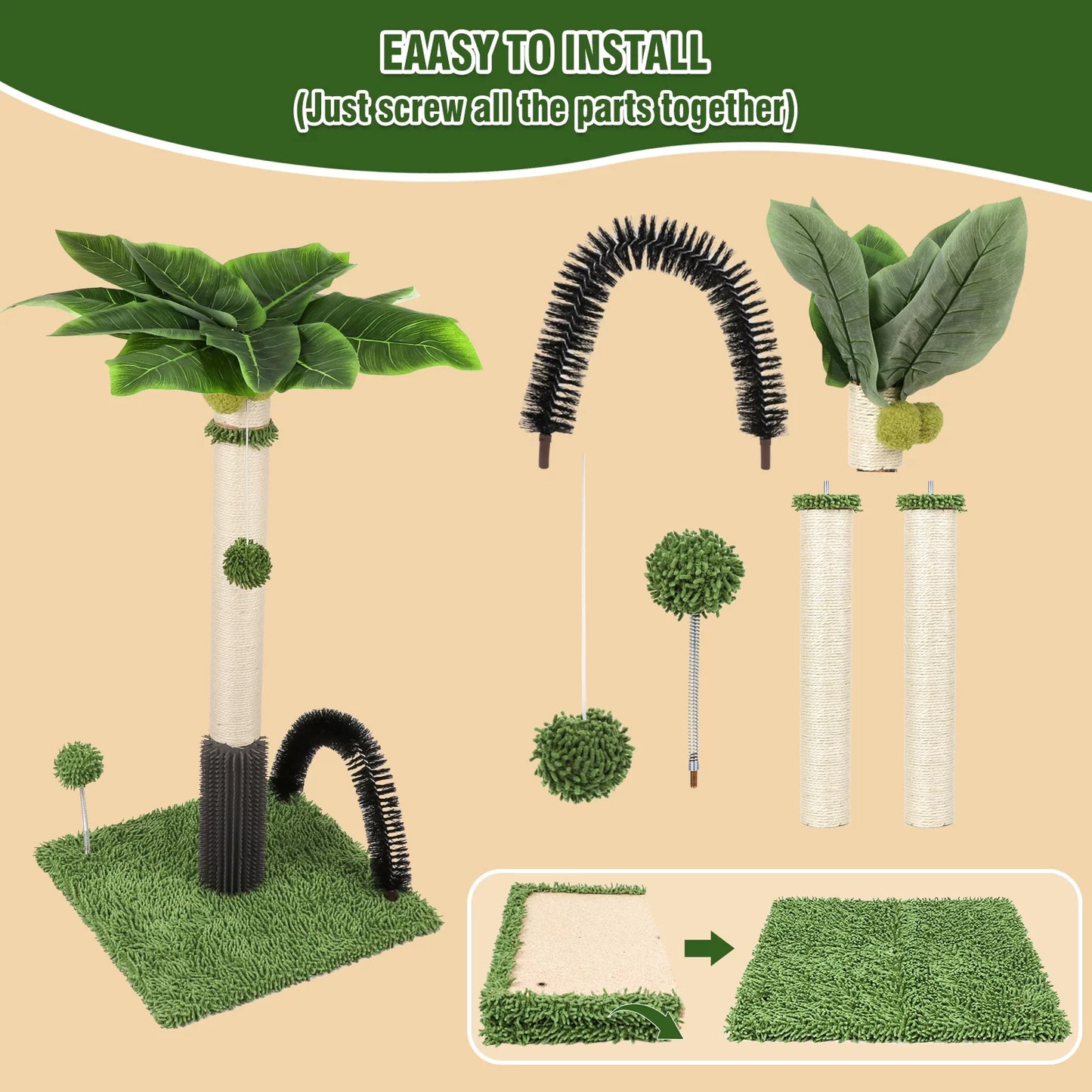 Cat Post 38" Cat Scratching Post, Scratch Posts for Indoor Cats with Dangling Ball, Spring Ball (Green)