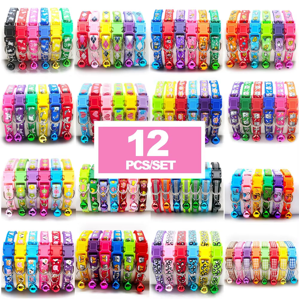 12 Pcs Wholesale Collars for Cat Collar with Bell Adjustable Necklace Cat Puppy Kitten Collar Dropshipping Pet Cats Collar Perro