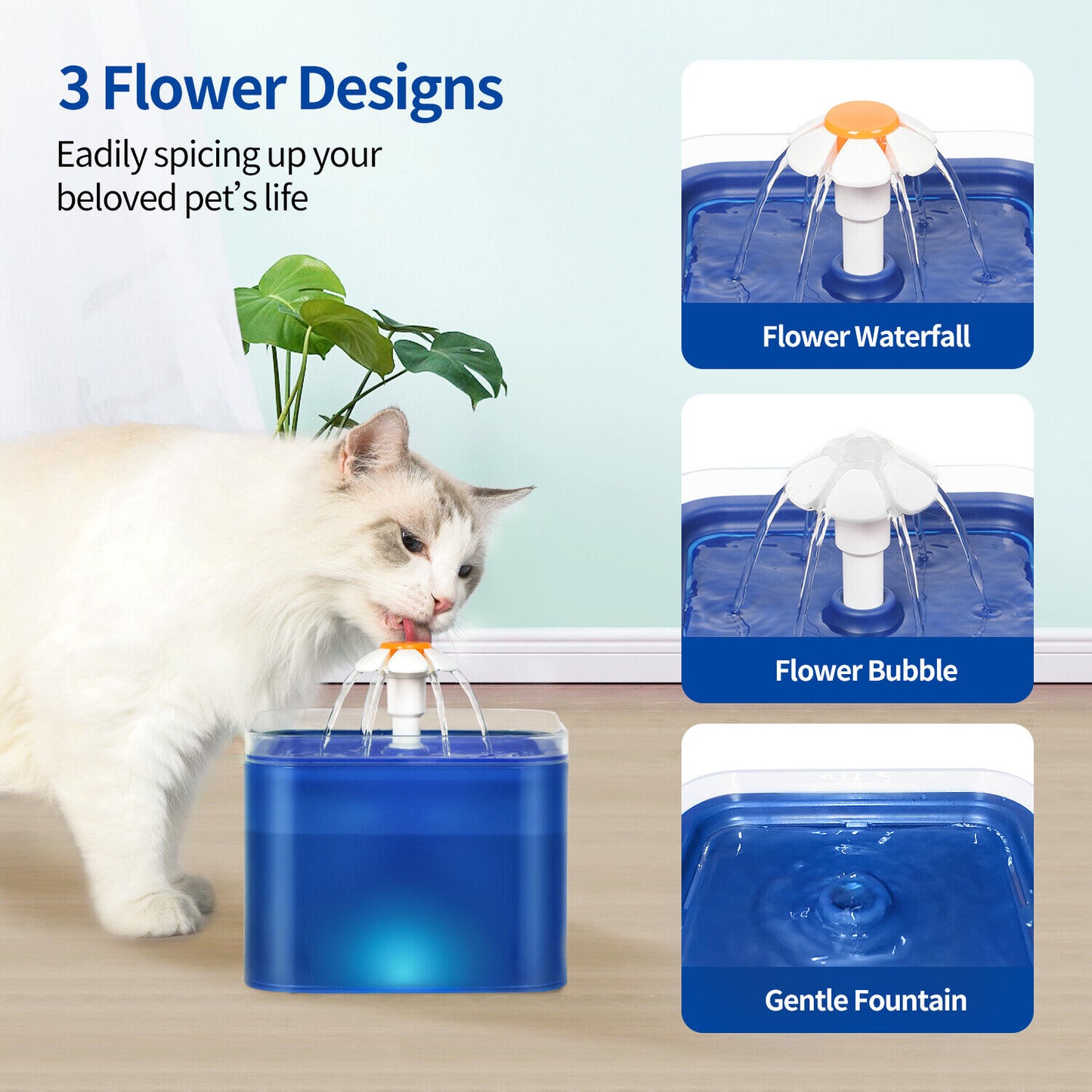 2L Pet Water Fountain Automatic LED Auto Dish Drinking Dispenser Bowl