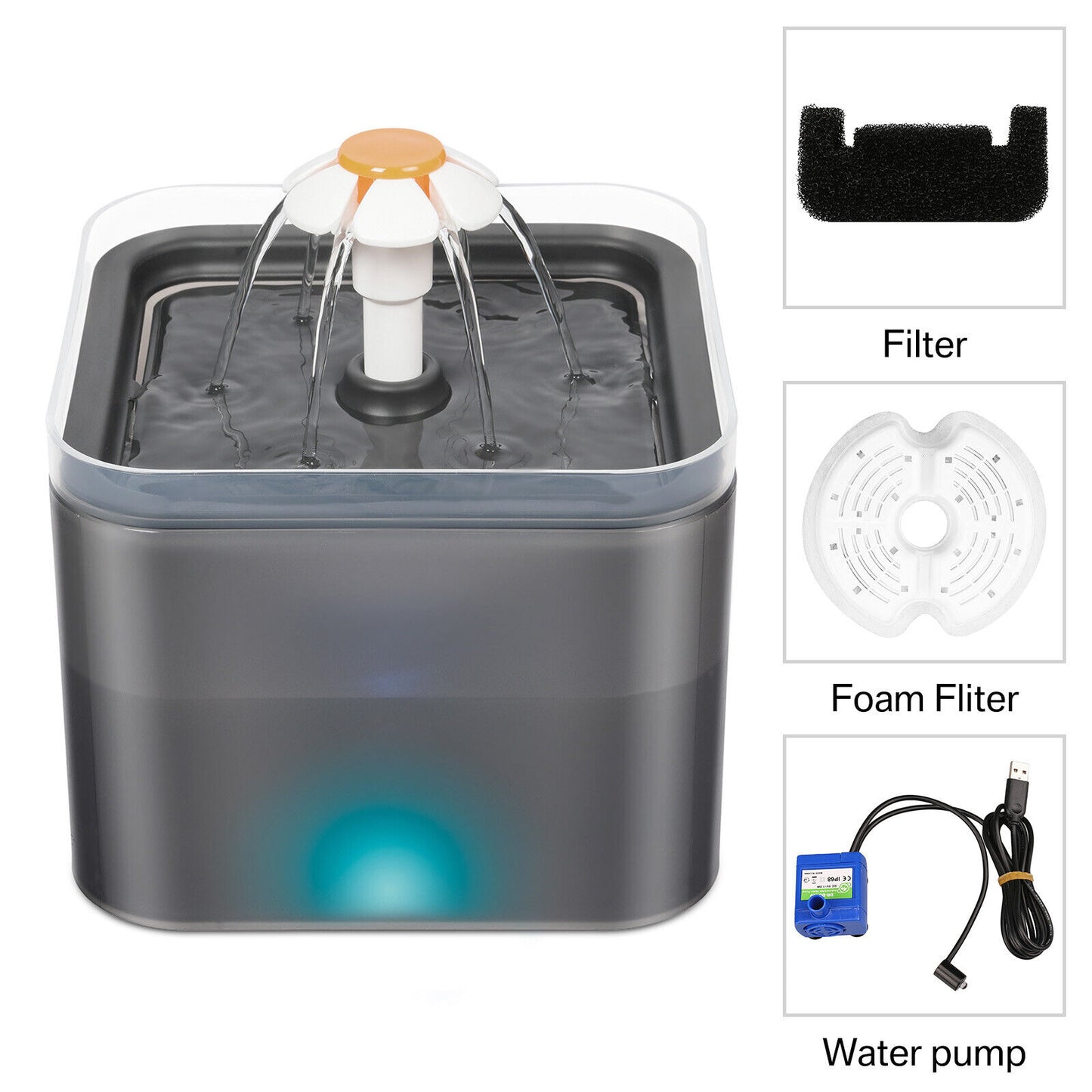 2L Pet Water Fountain Automatic LED Auto Dish Drinking Dispenser Bowl
