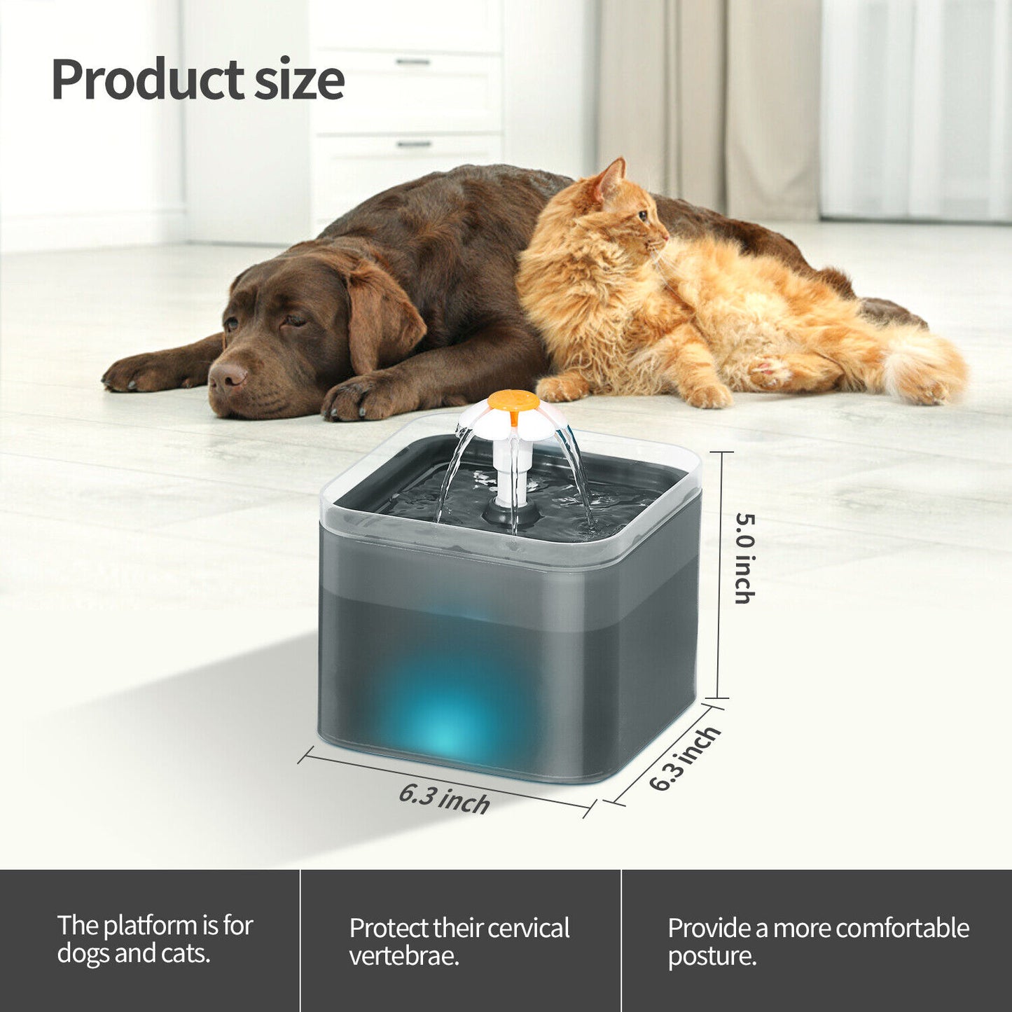2L Pet Water Fountain Automatic LED Auto Dish Drinking Dispenser Bowl