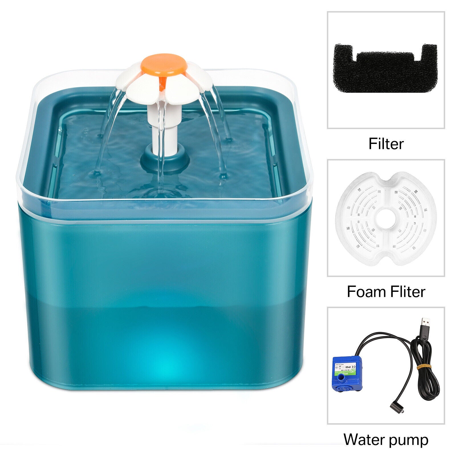 2L Pet Water Fountain Automatic LED Auto Dish Drinking Dispenser Bowl