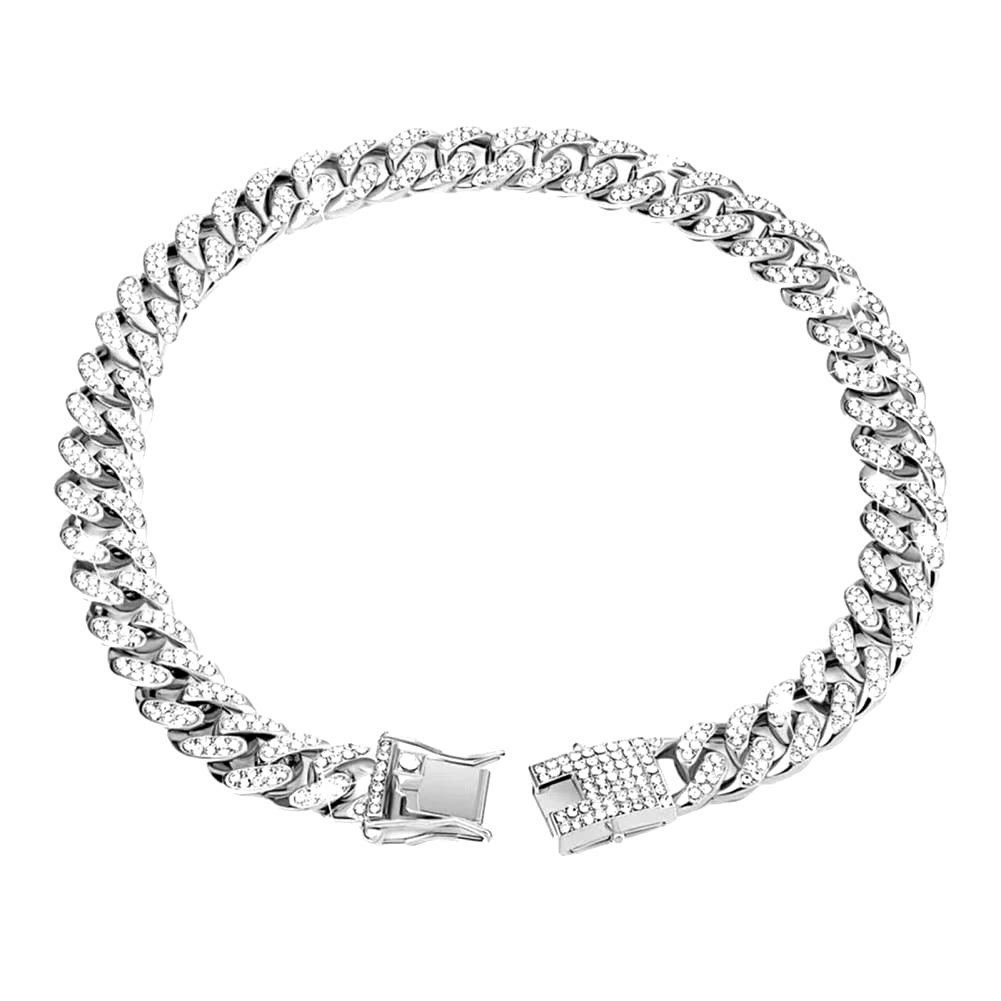 Dog Collar Sparkling Rhinestone Chain Collar for Small Medium Dogs Metal Cat Necklace with Gold Link Pet Jewelry Accessories