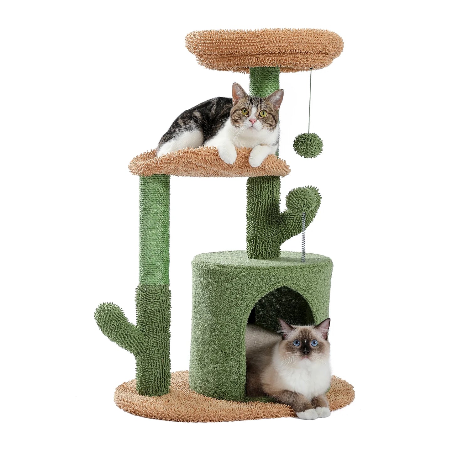 32" Cactus Cat Tree Tower with Cat Scratching Posts Cozy Condo Perch for Indoor Cats,Green